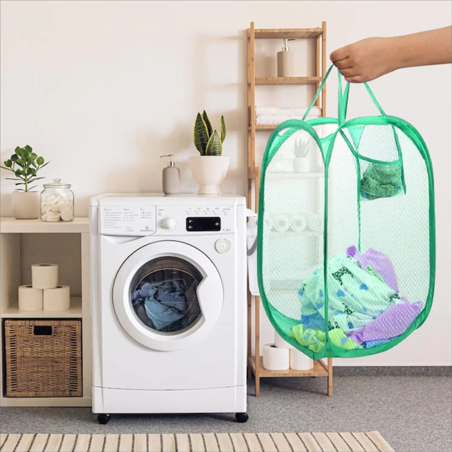 0248 Laundry Hamper Mesh Fabric For Ventilation Foldable Storage Pop Up Clothes Basket