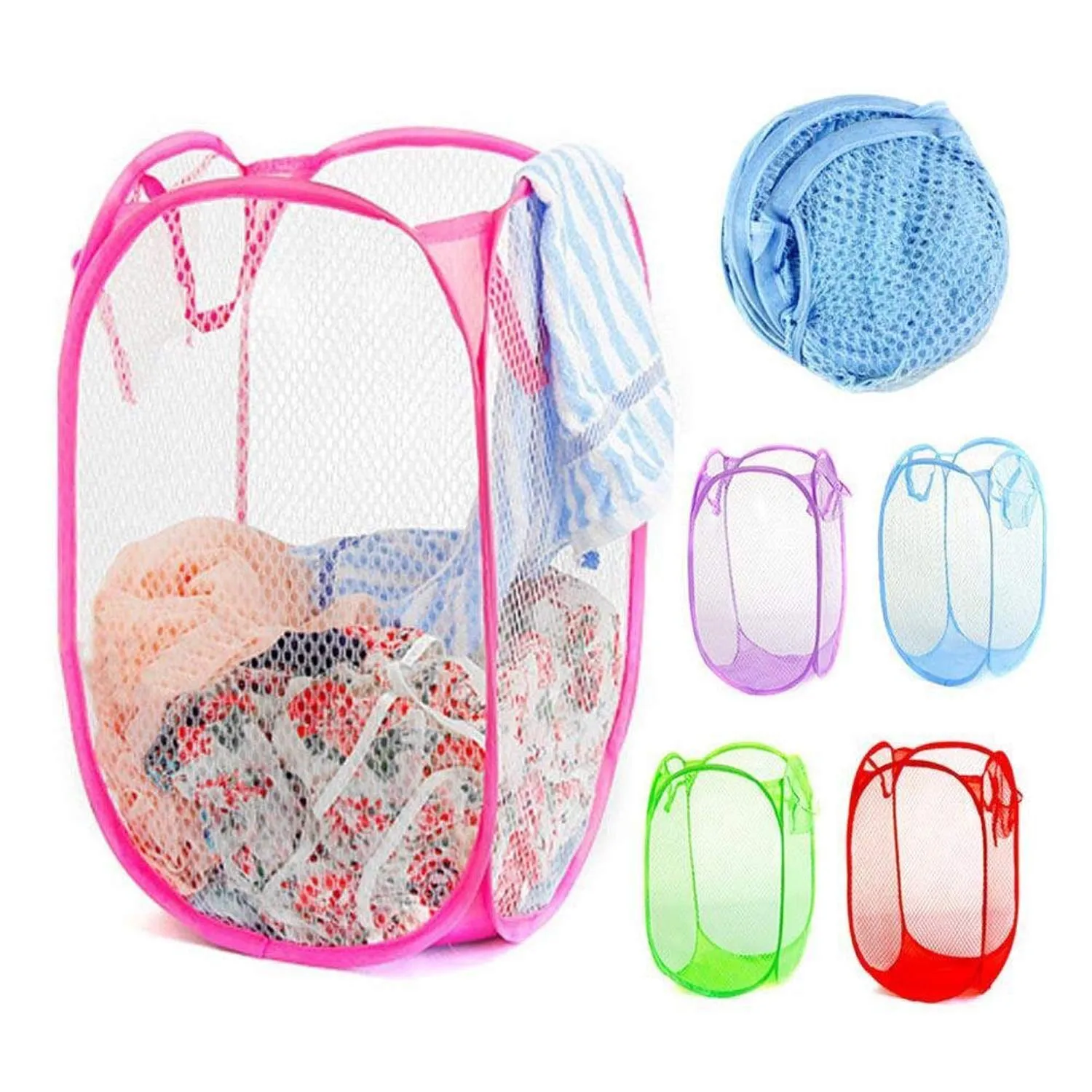 0248 Laundry Hamper Mesh Fabric For Ventilation Foldable Storage Pop Up Clothes Basket