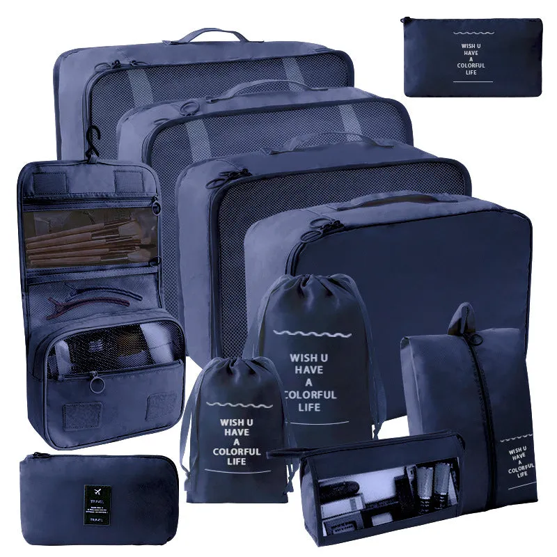 11 Pc Set Complete Travel Packing Organizers W/ Toiletry Bag