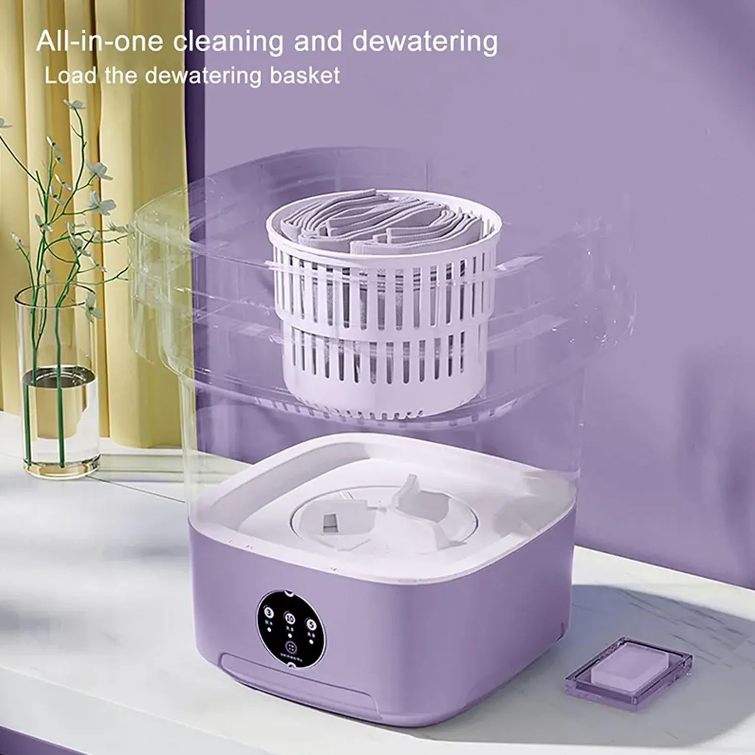 1335a Mini Washing Machine Foldable Mini Washer with Drain Basket Portable Washing Machine Foldable for Laundry Travel Camping RV Baby Clothes