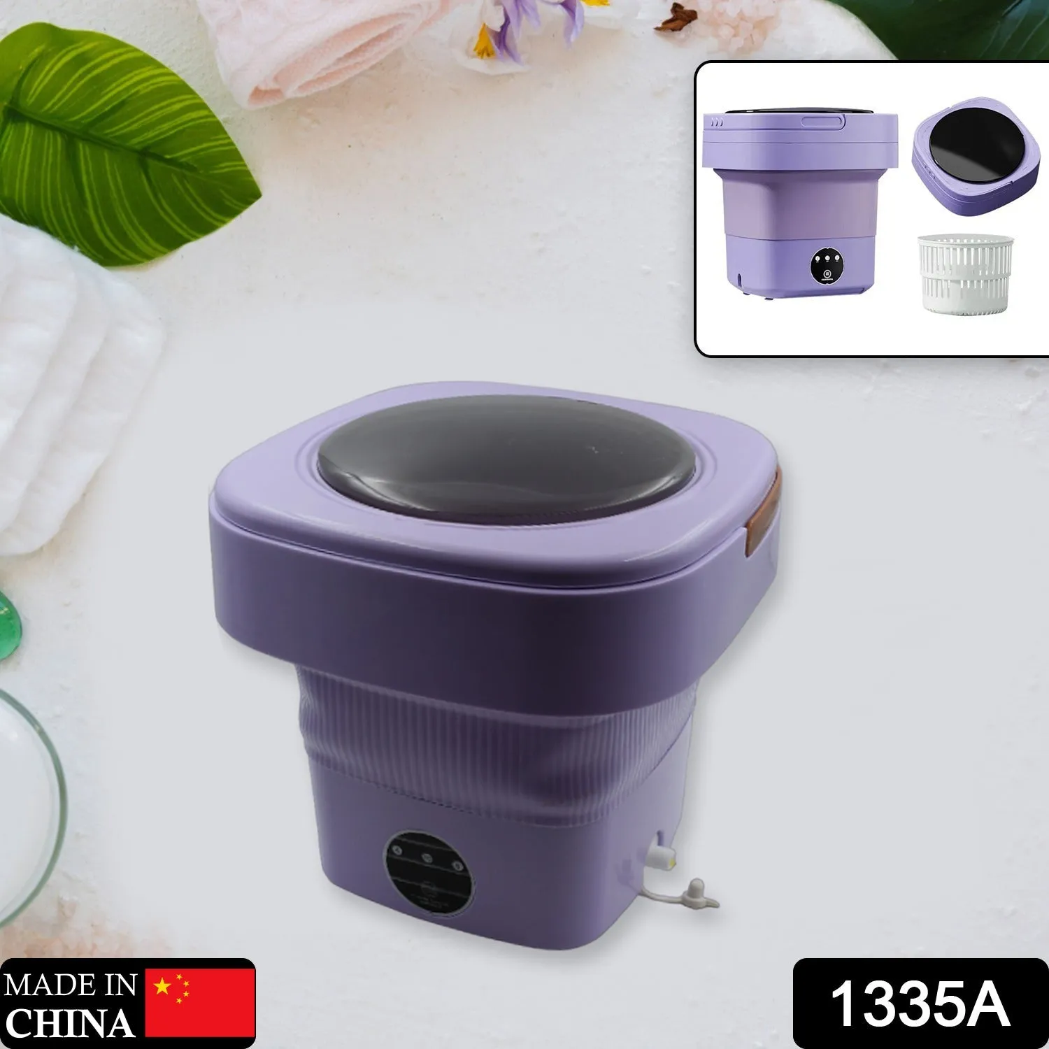 1335a Mini Washing Machine Foldable Mini Washer with Drain Basket Portable Washing Machine Foldable for Laundry Travel Camping RV Baby Clothes