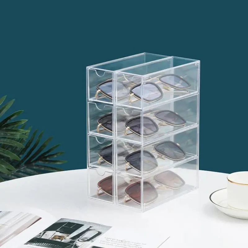 4 Layers Glasses Storage Box Acrylic Organizer Cosmetics Makeup Organizer Storage Drawers Pen Case Stackable Display Holder