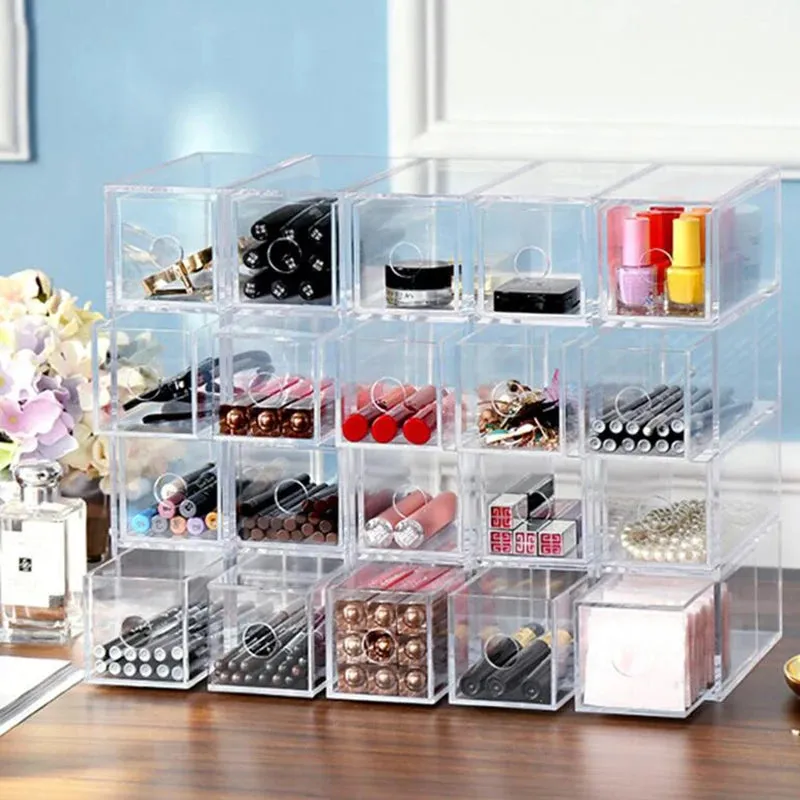 4 Layers Glasses Storage Box Acrylic Organizer Cosmetics Makeup Organizer Storage Drawers Pen Case Stackable Display Holder