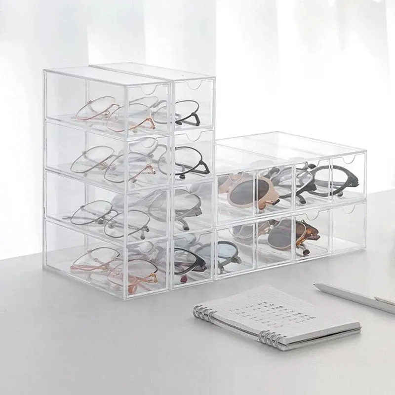 4 Layers Glasses Storage Box Acrylic Organizer Cosmetics Makeup Organizer Storage Drawers Pen Case Stackable Display Holder