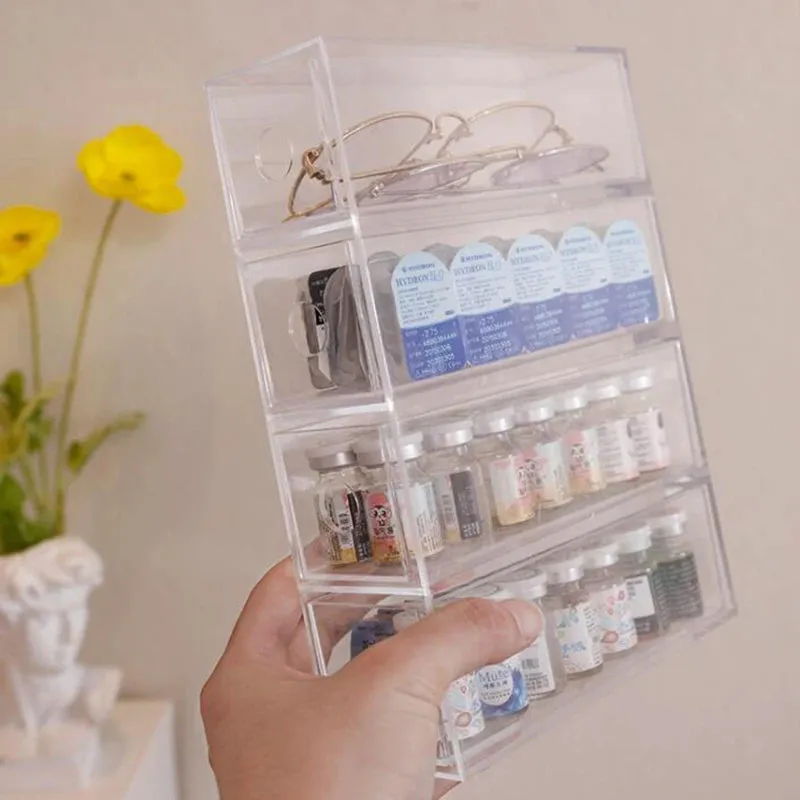 4 Layers Glasses Storage Box Acrylic Organizer Cosmetics Makeup Organizer Storage Drawers Pen Case Stackable Display Holder