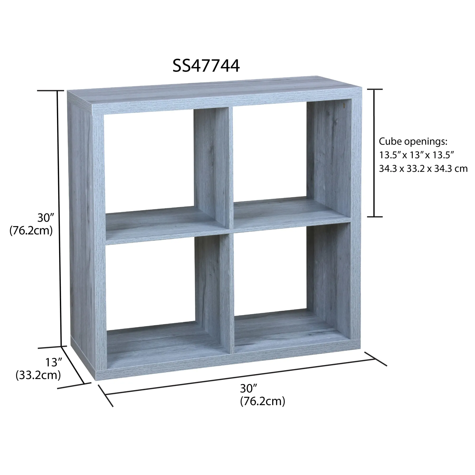 4 Open Cube Organizing Wood Storage Shelf, Grey