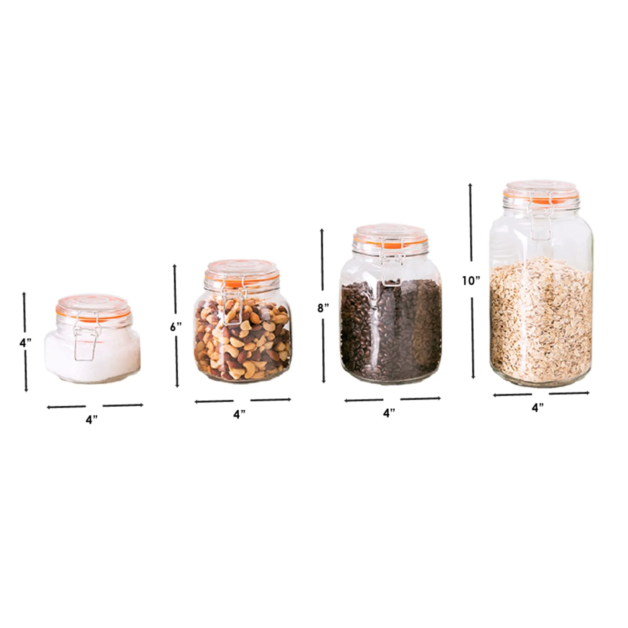 4 Piece Glass Canister Set, Clear