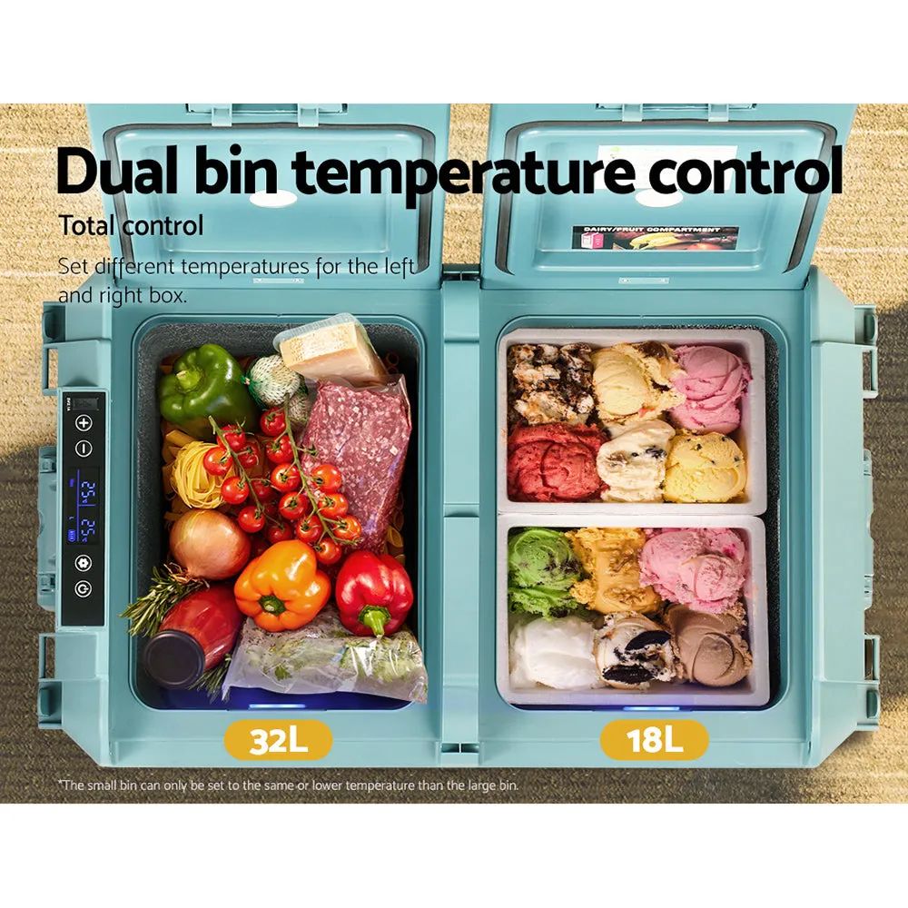 50L Dual Bin Portable Fridge Freezer Cooler w/ USB - Glacio