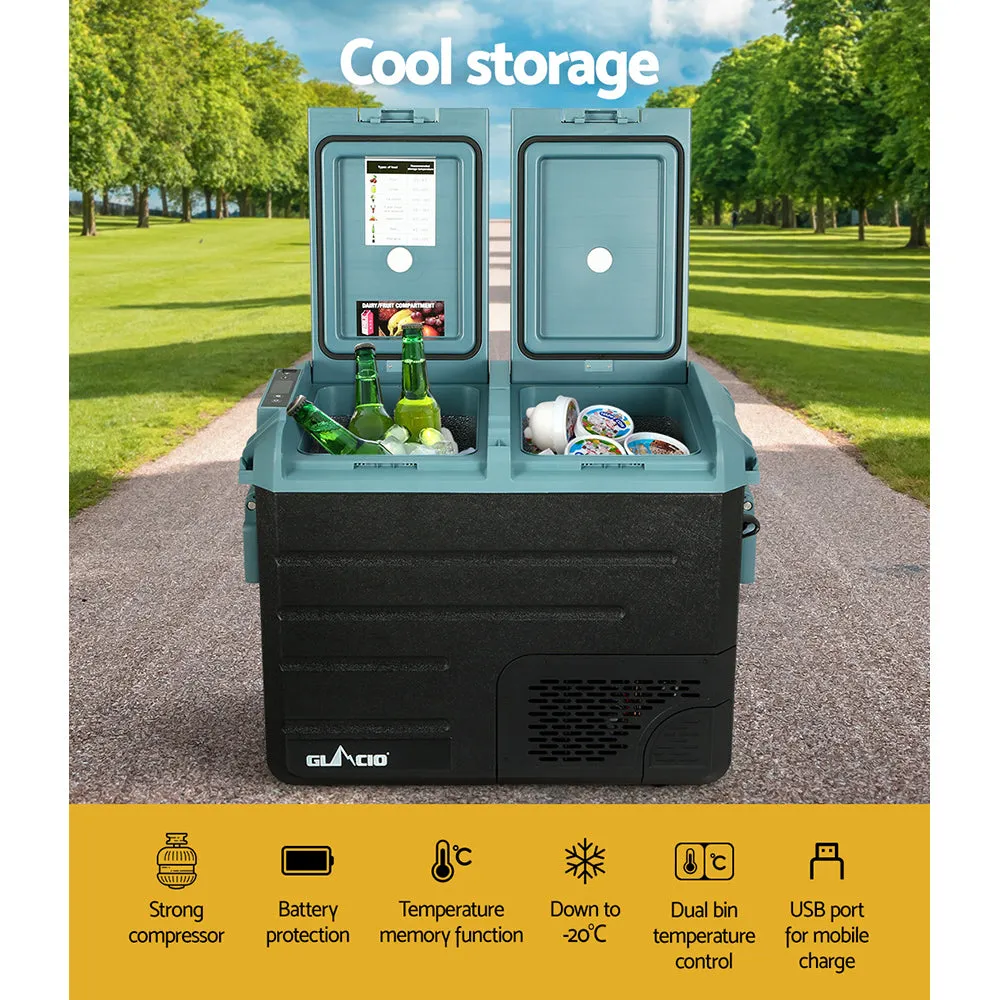 50L Dual Bin Portable Fridge Freezer Cooler w/ USB - Glacio