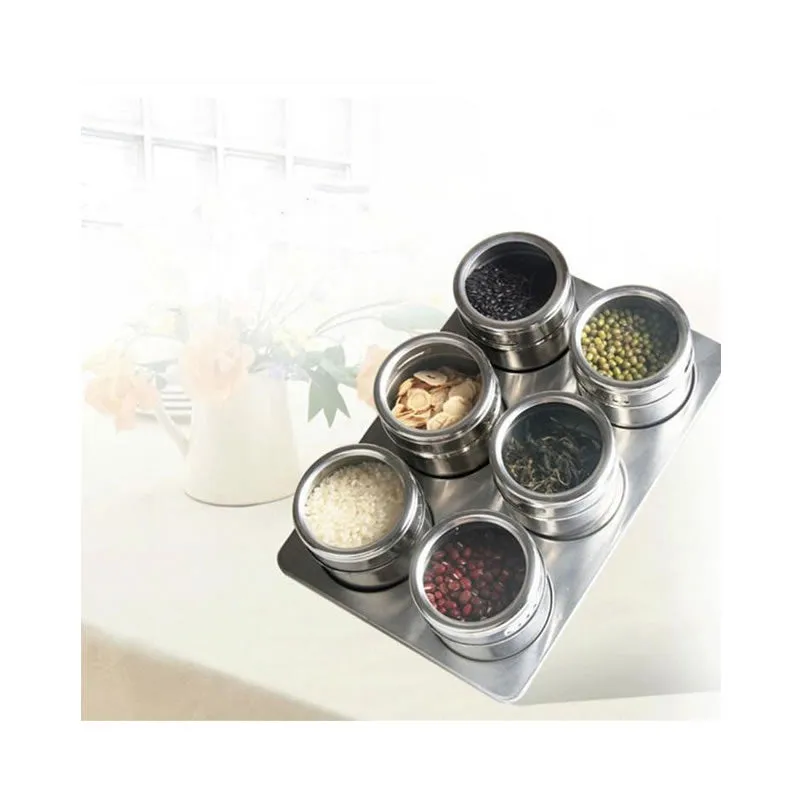 6 Piece Stainless Steel Magnetic Spice Rack