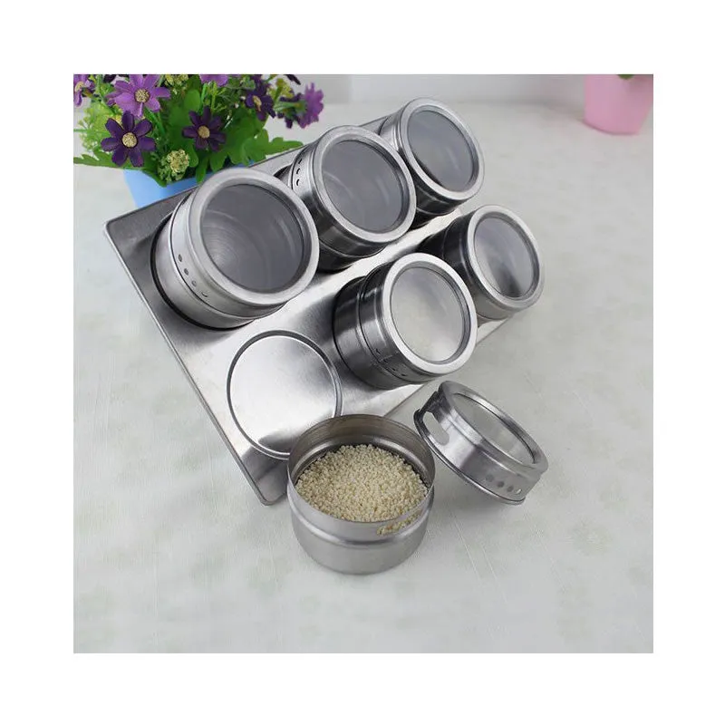 6 Piece Stainless Steel Magnetic Spice Rack