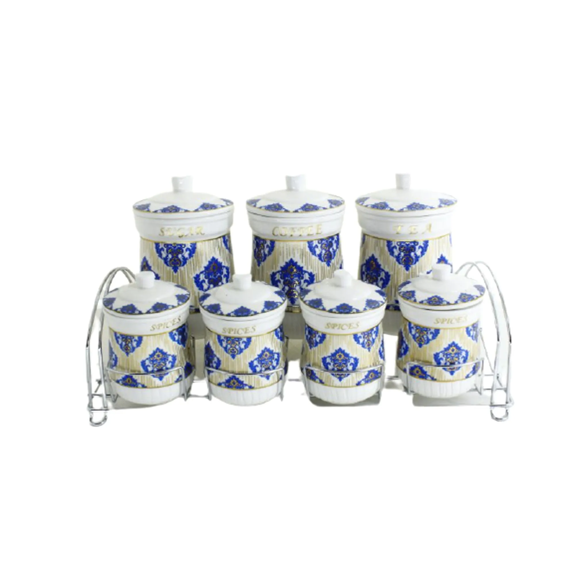 7pc Porcelain Canister Set with Stand