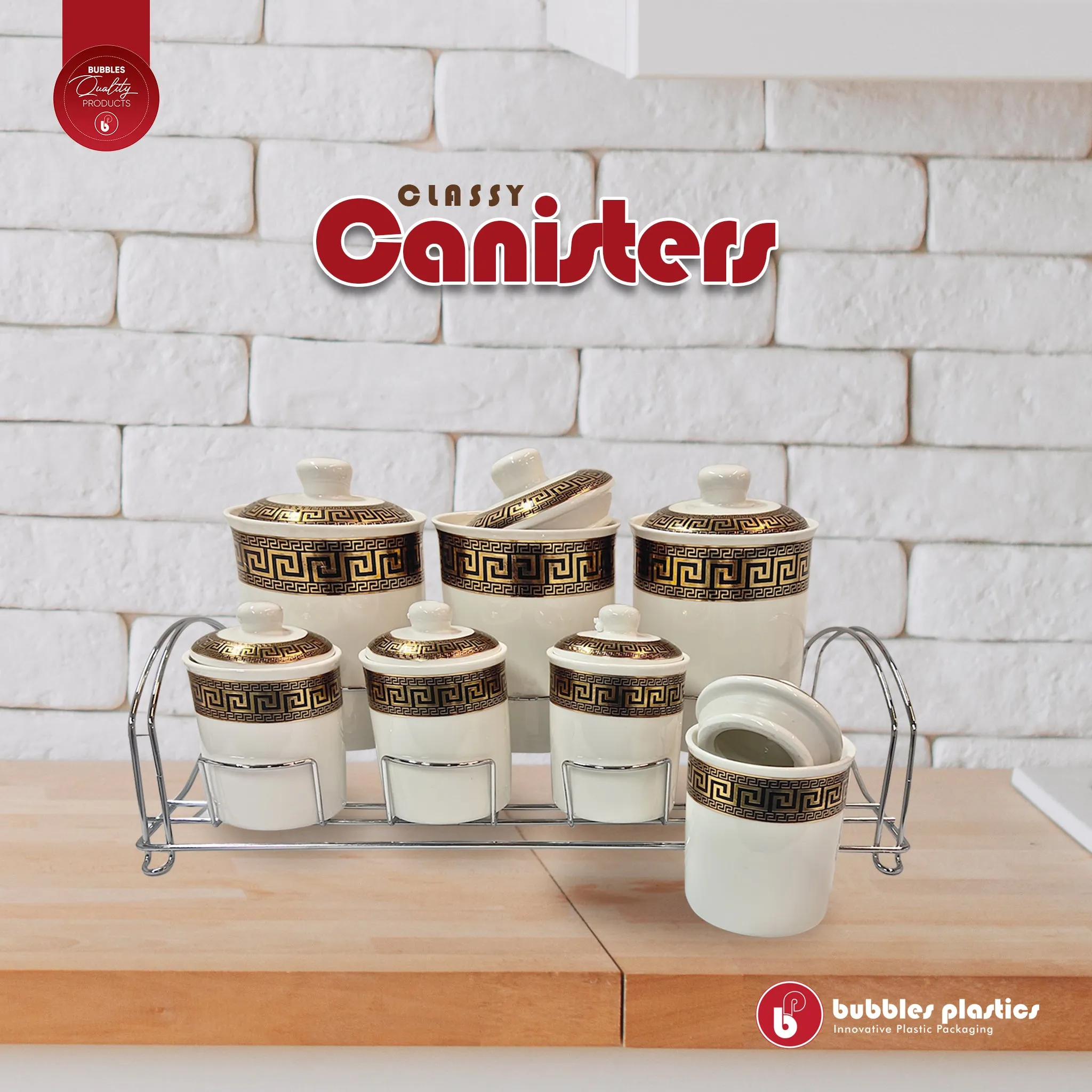 7pc Porcelain Canister Set with Stand