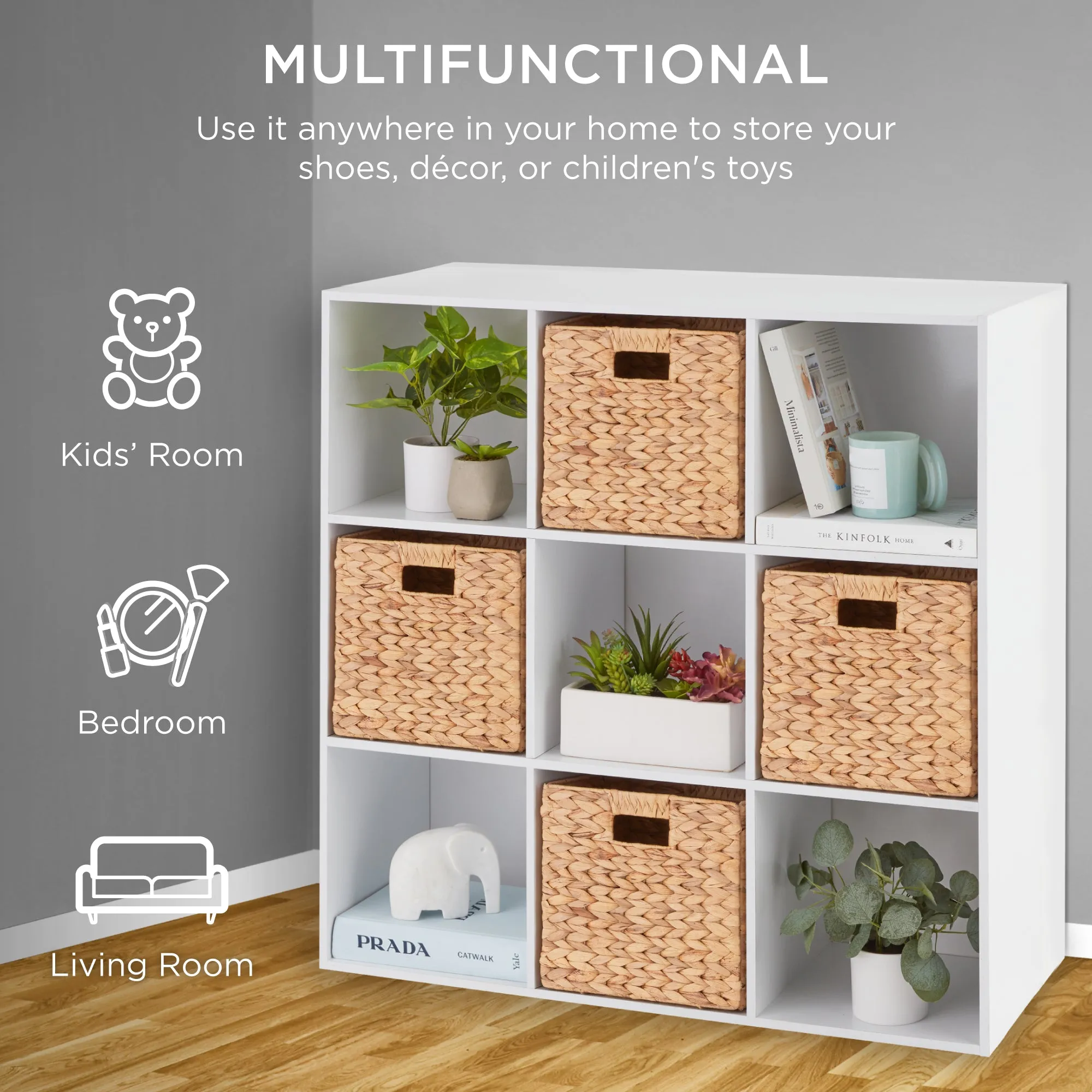 9-Cube Bookshelf, 13.5in Storage Display w/ Removable Panels, Customizable