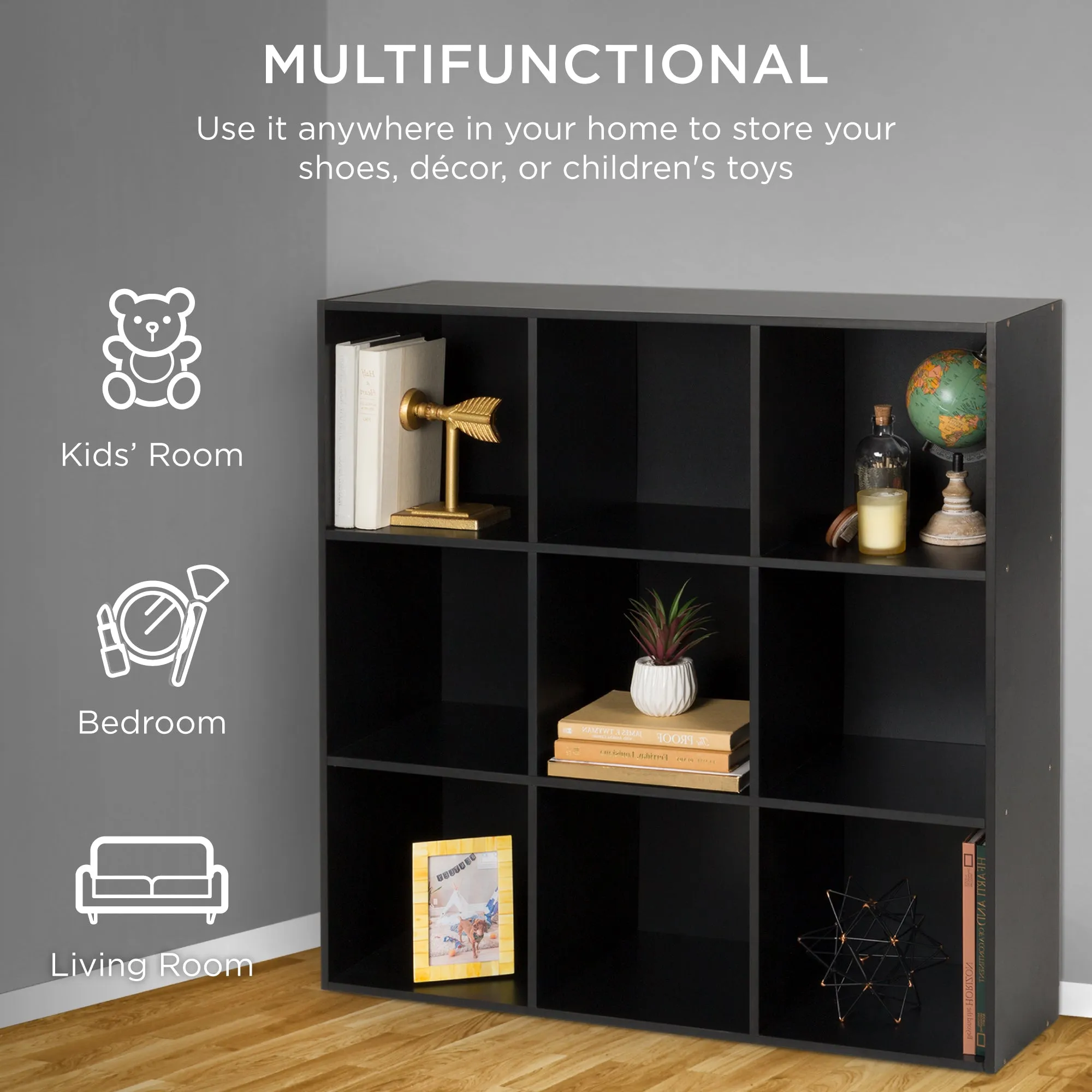 9-Cube Bookshelf, 13.5in Storage Display w/ Removable Panels, Customizable