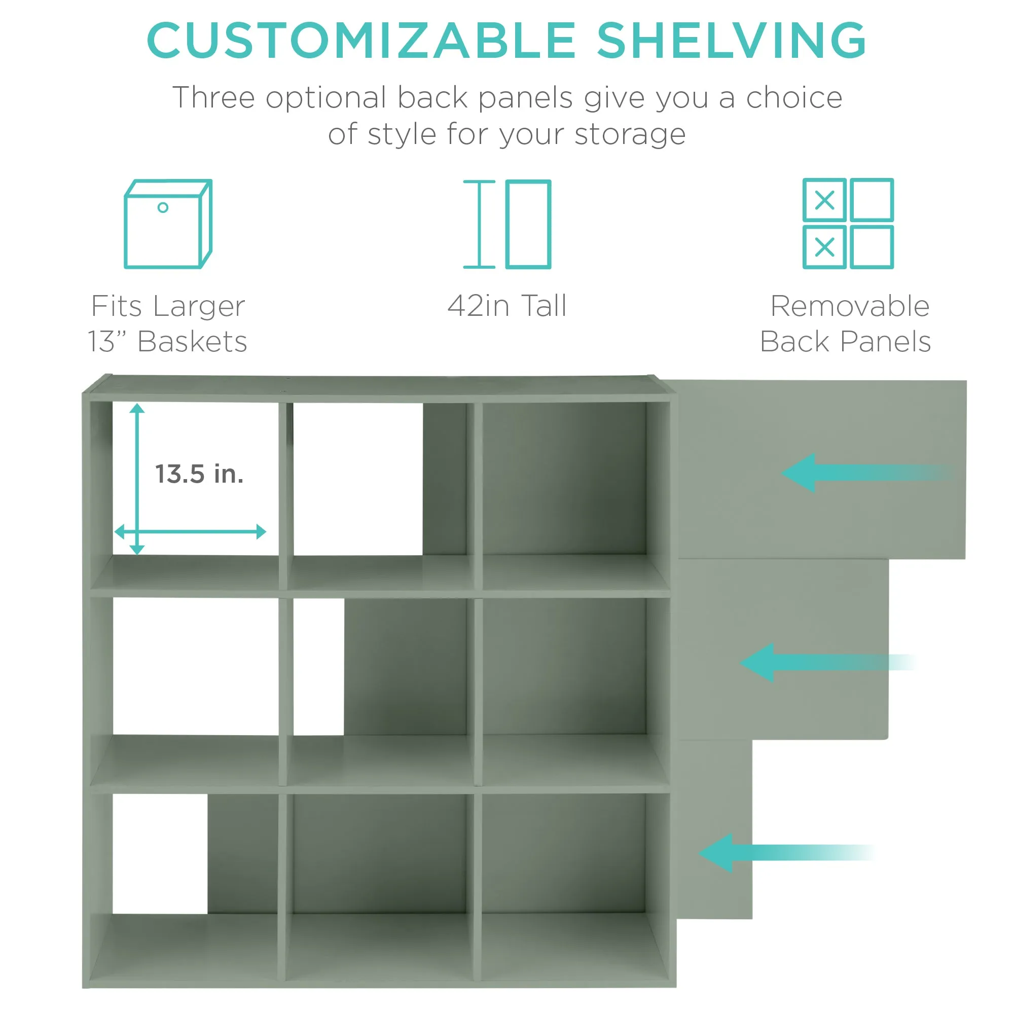 9-Cube Bookshelf, 13.5in Storage Display w/ Removable Panels, Customizable