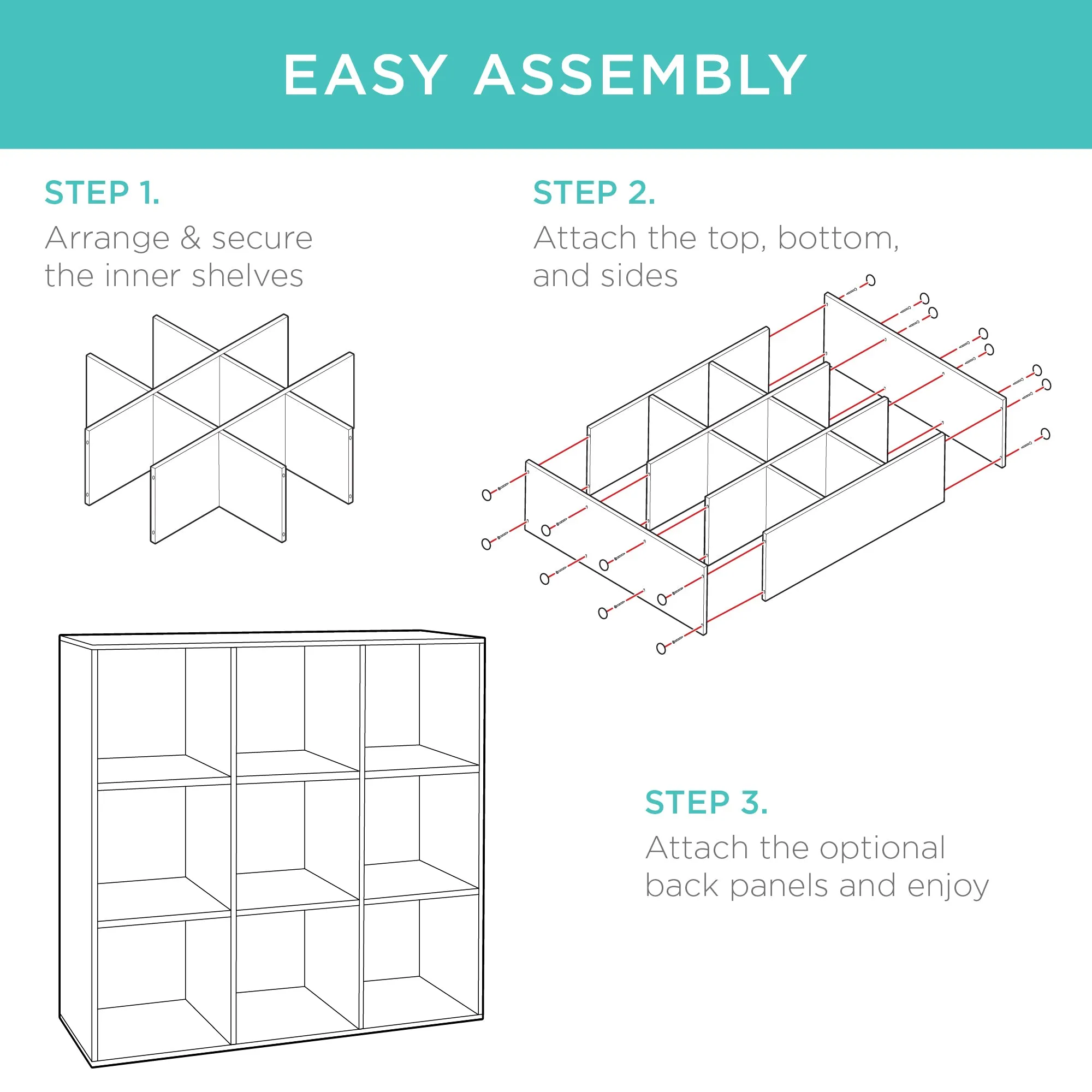 9-Cube Bookshelf, 13.5in Storage Display w/ Removable Panels, Customizable