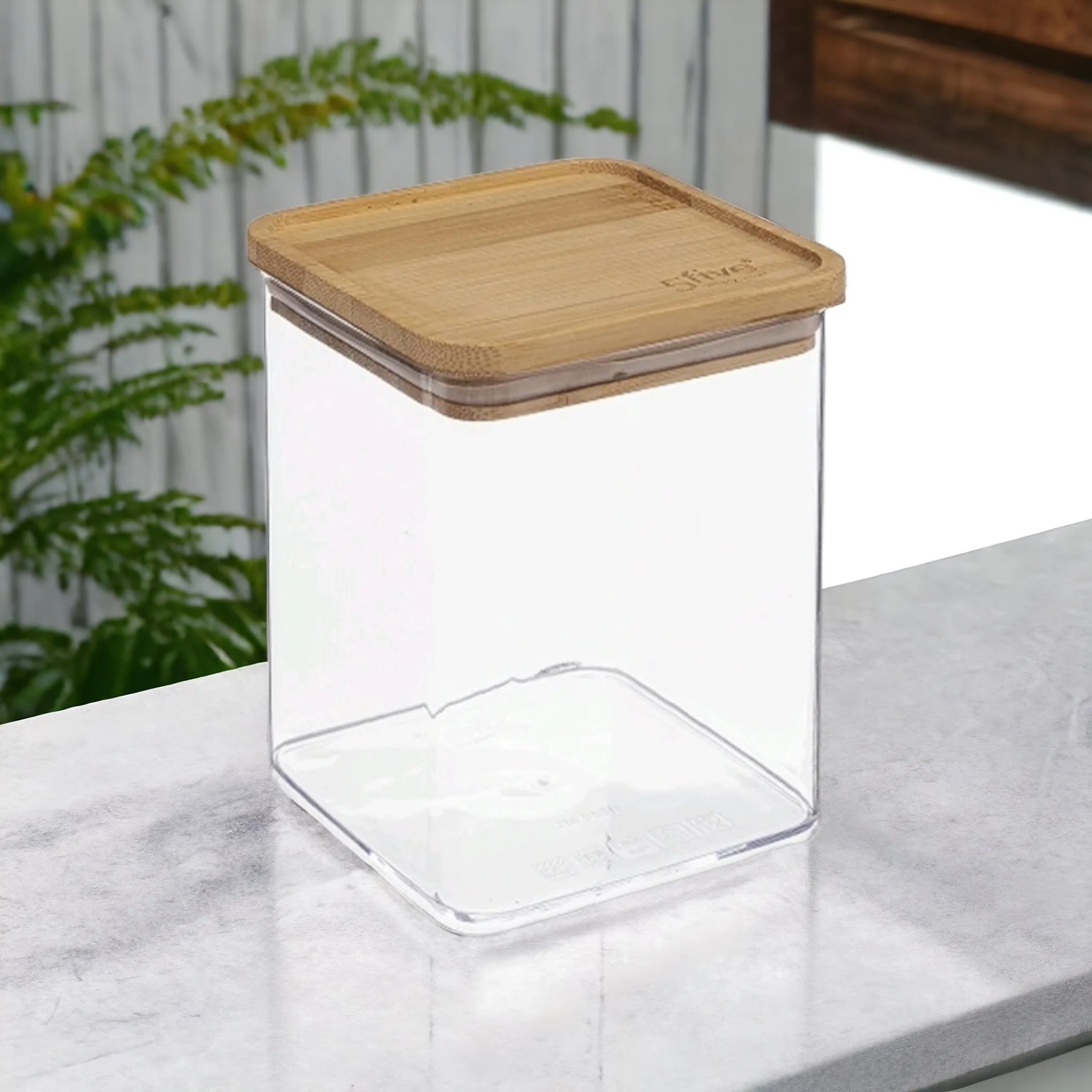 Acrylic Storage Cannister Square Bamboo Lid 1L