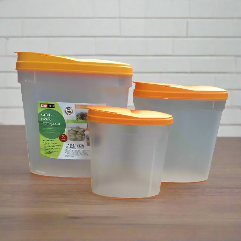 Airtight Plastic Storage Set - Orange Lids - Edgehome Airtight Plastic Storage Set- 3Pieces