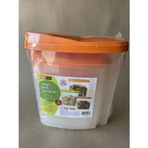 Airtight Plastic Storage Set - Orange Lids - Edgehome Airtight Plastic Storage Set- 3Pieces