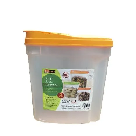 Airtight Plastic Storage Set - Orange Lids - Edgehome Airtight Plastic Storage Set- 3Pieces