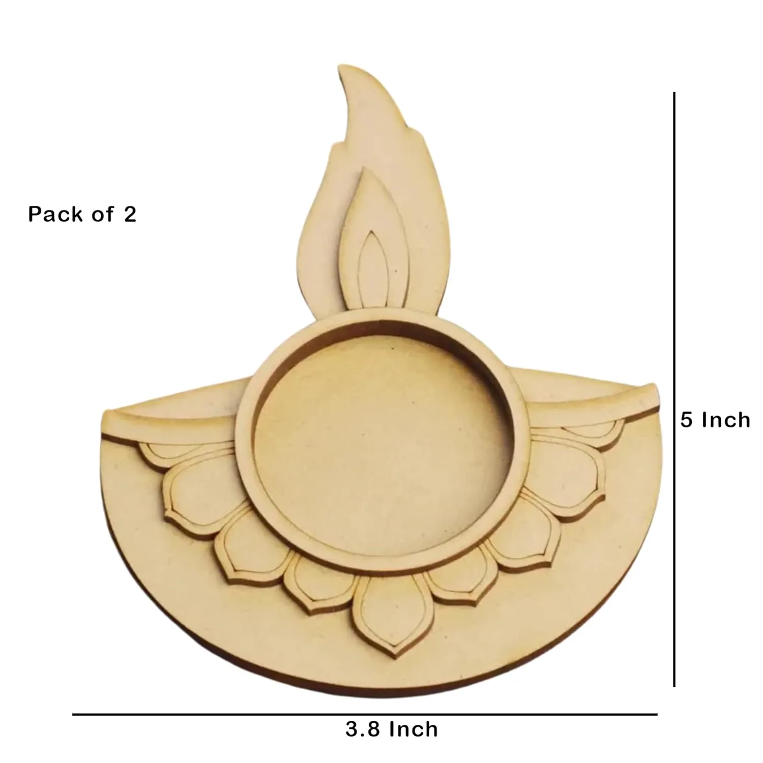 American Elm Pack of 2 Wooden T Light Candle Holders - T Light Holder for Home Decoration, Diwali Decoration Items for Home Decor, MDF Diwali Cutout, Multiple Designs (5 X 3.8 Inch)