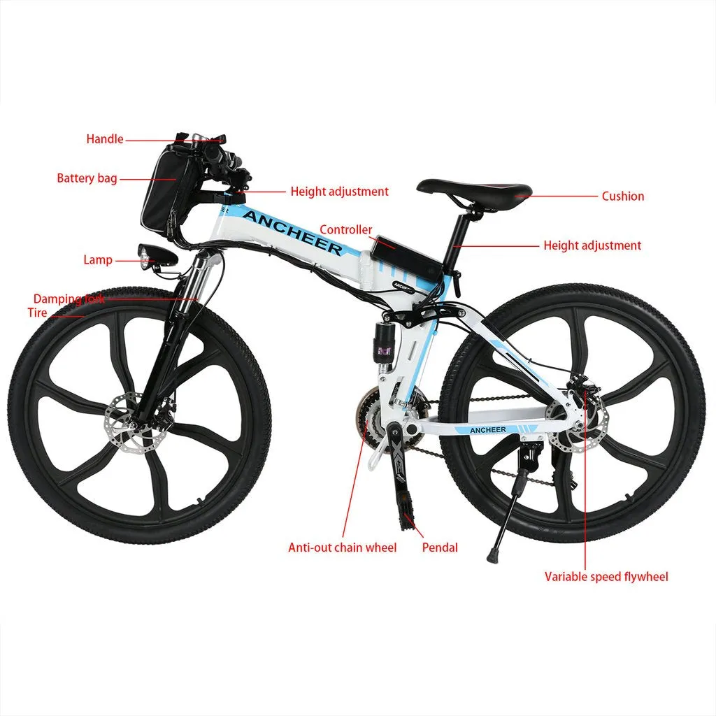 Ancheer 26 Inch Wheel Folding Electric Mountain Bike with Super Lightweight Magnesium Alloy