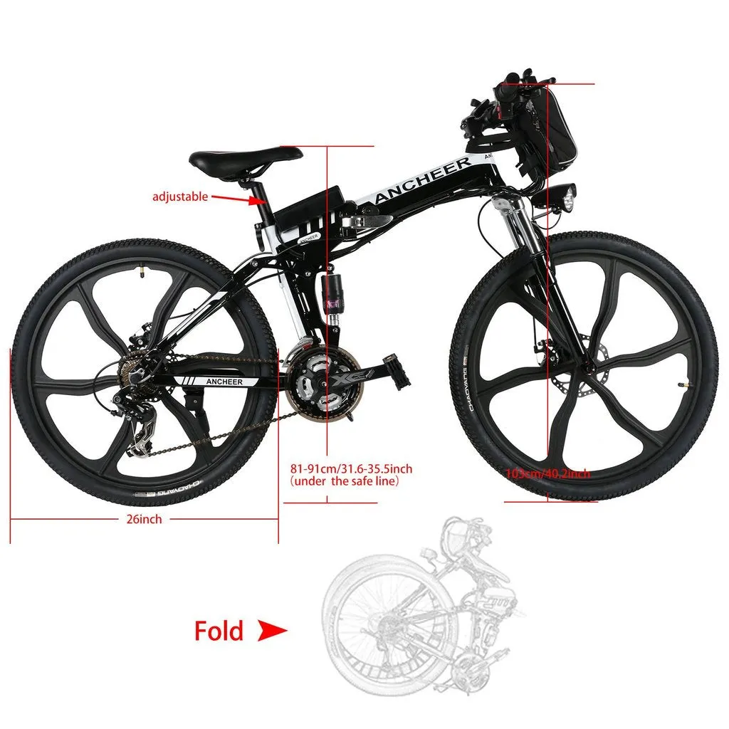 Ancheer 26 Inch Wheel Folding Electric Mountain Bike with Super Lightweight Magnesium Alloy