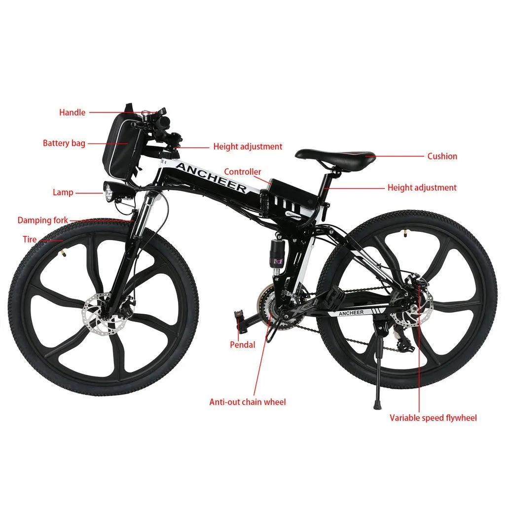 Ancheer 26 Inch Wheel Folding Electric Mountain Bike with Super Lightweight Magnesium Alloy