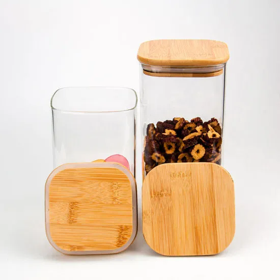 Aqua Borosilicate Glass Canister 500ml Square 500ml with Wood lid 27127