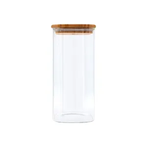 Aqua Borosilicate Glass Canister 500ml Square 500ml with Wood lid 27127