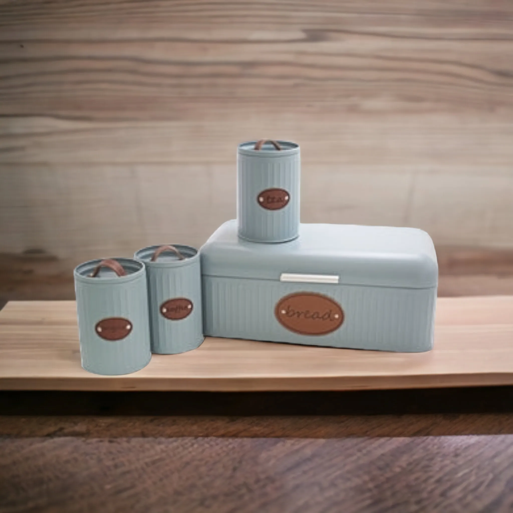 Aqua Bread Bin Blue with Leather Name Strap 26489