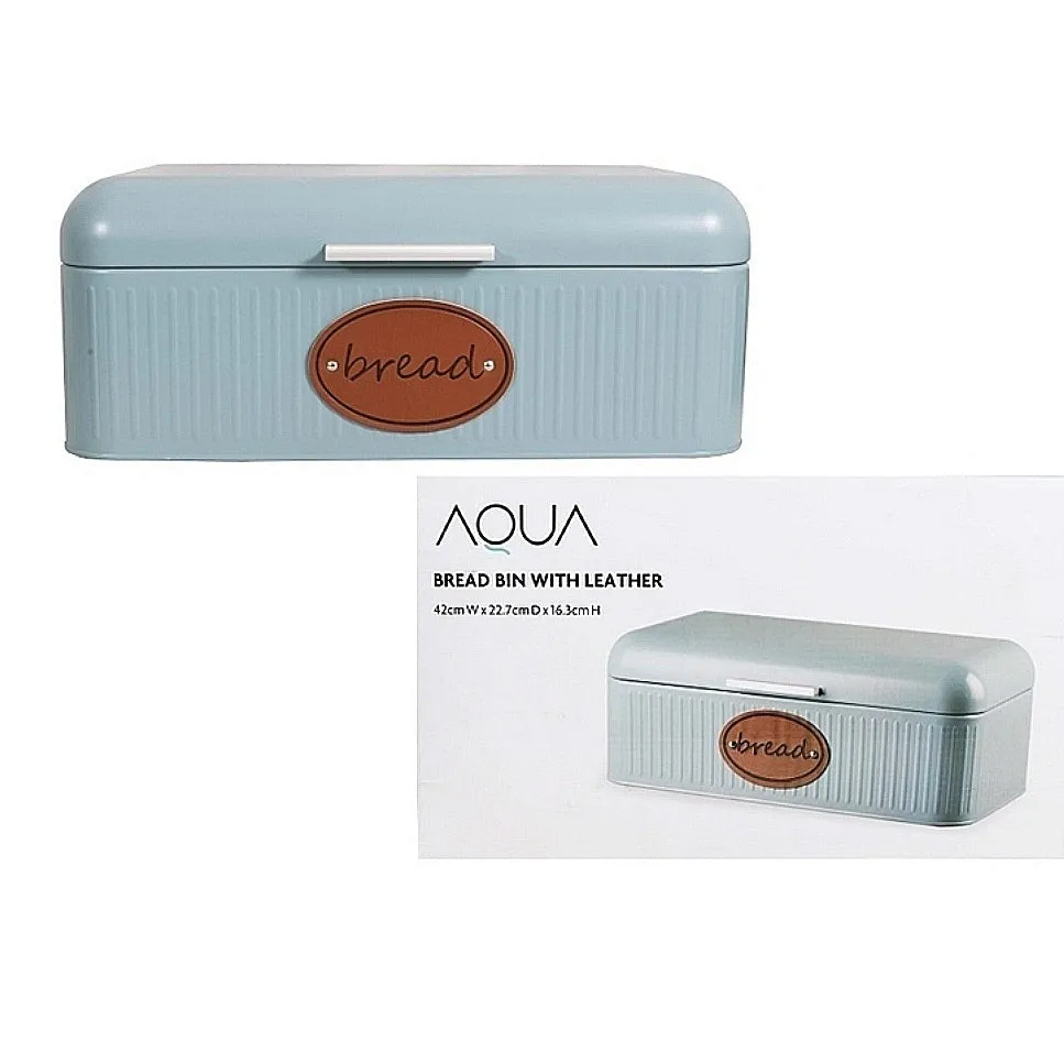 Aqua Bread Bin Blue with Leather Name Strap 26489