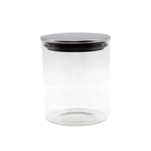 Aqua Canister Glass Canister 700ml with Air Tight Silver Steel Lid 27116