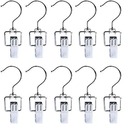 Baihoo Set of 10 Swivel Metal Closet Hanger Laundry Hooks Boot Clips Home Office Travel Portable