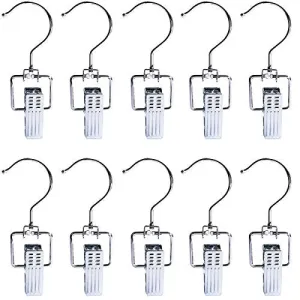 Baihoo Set of 10 Swivel Metal Closet Hanger Laundry Hooks Boot Clips Home Office Travel Portable