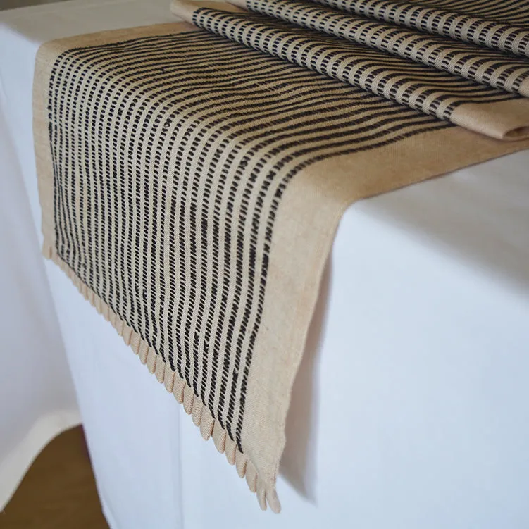 Beige and Black Handloom Cotton Table Runner