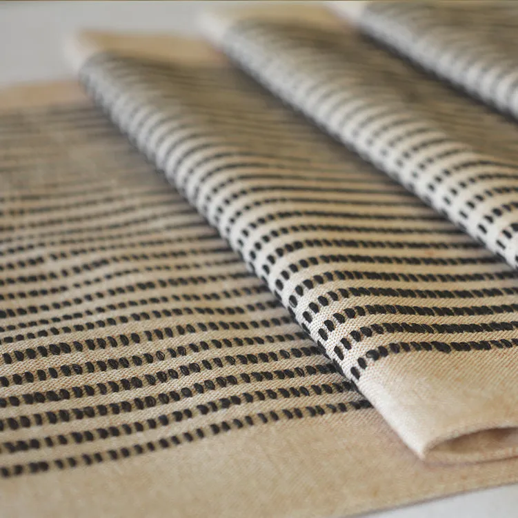 Beige and Black Handloom Cotton Table Runner