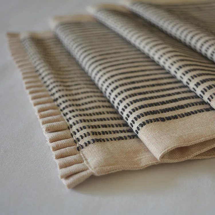 Beige and Black Handloom Cotton Table Runner