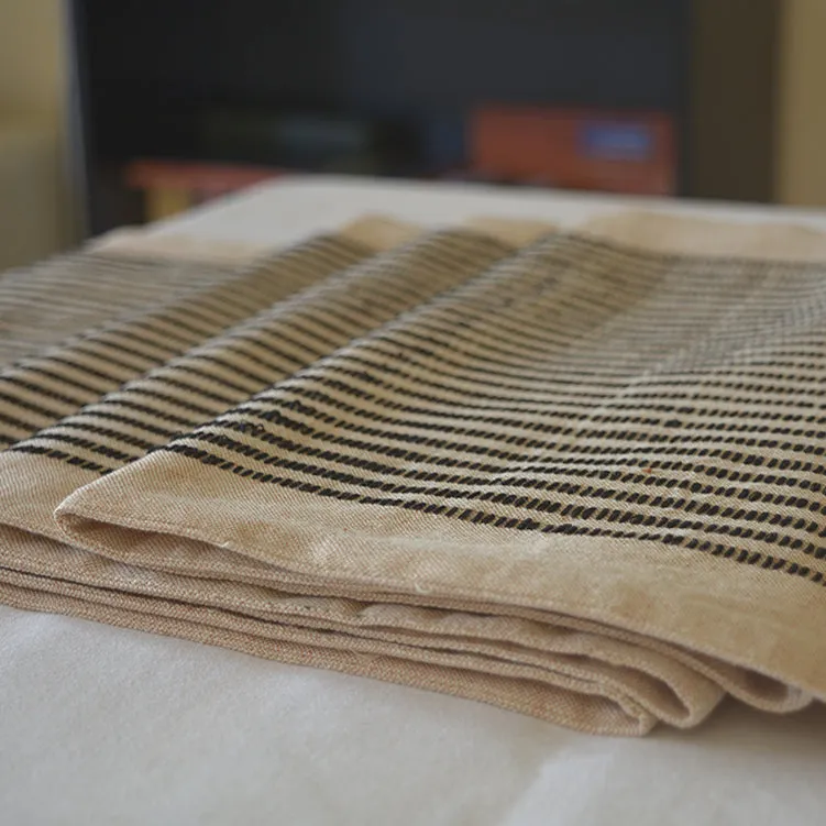 Beige and Black Handloom Cotton Table Runner