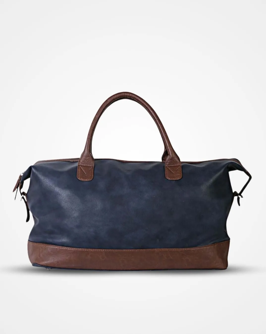 Blue & Brown Leatherette Front Zip Duffle / Luggage Bag