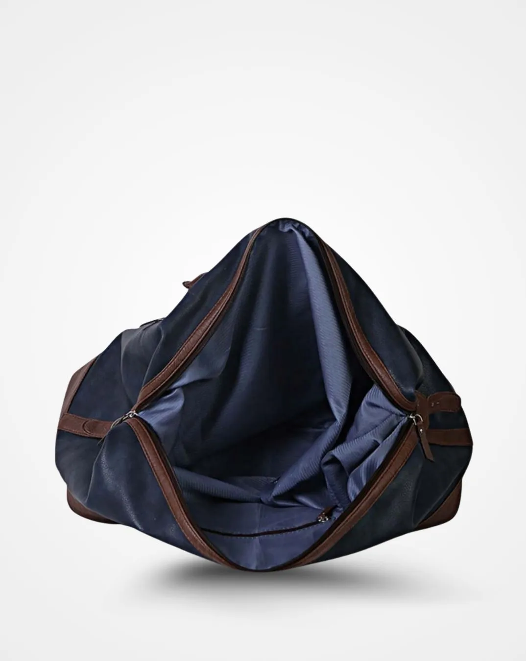 Blue & Brown Leatherette Front Zip Duffle / Luggage Bag