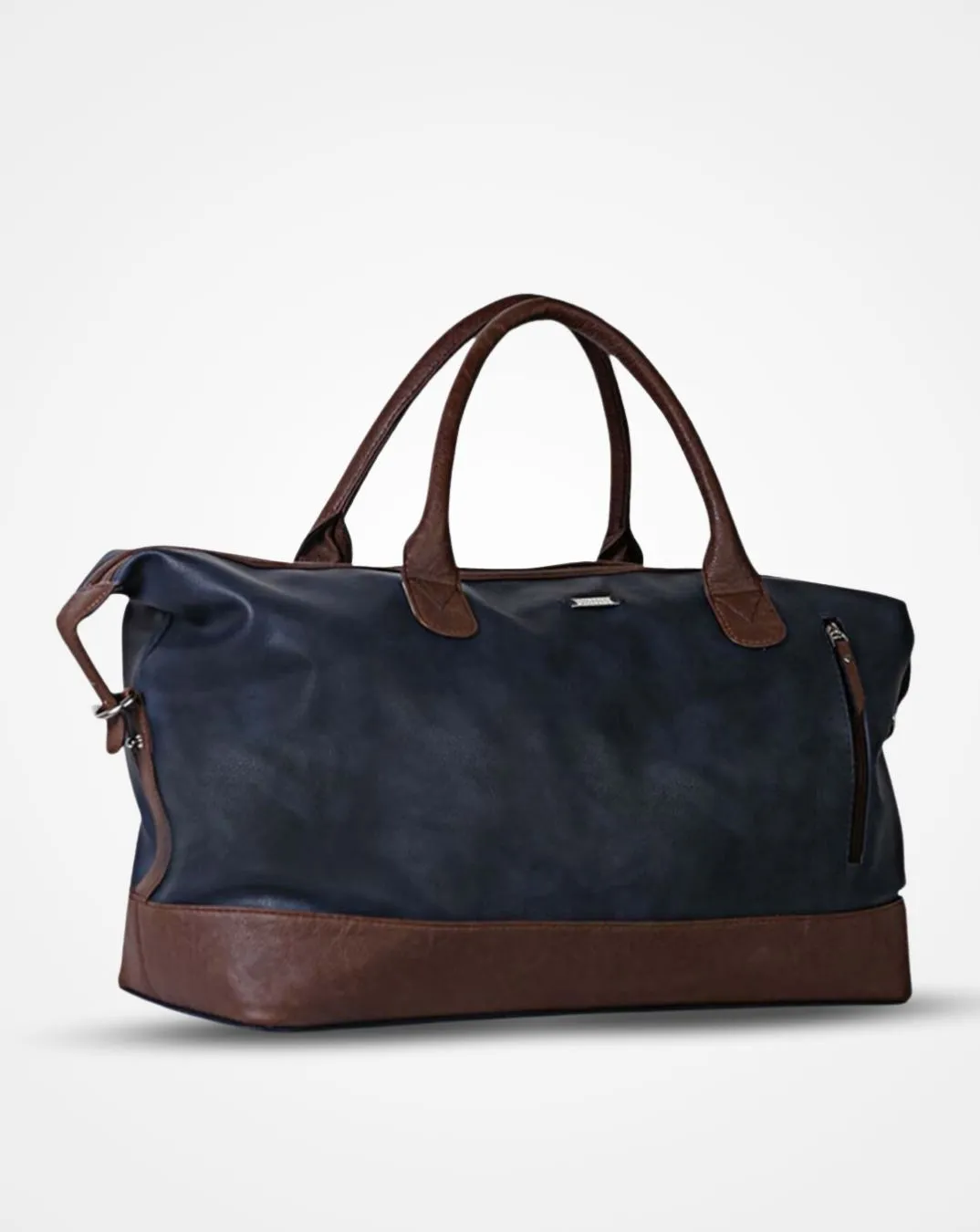 Blue & Brown Leatherette Front Zip Duffle / Luggage Bag