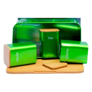 Bread Bin with 3-Canisters Green