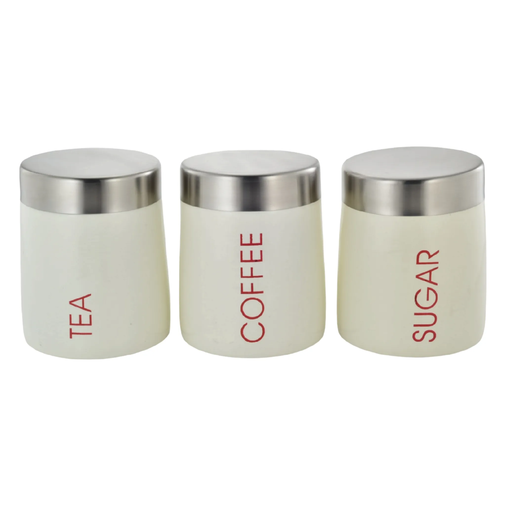 Canister Tea-Coffee-Sugar Conical Shaped Jar Cream with S/S Lid 3pc