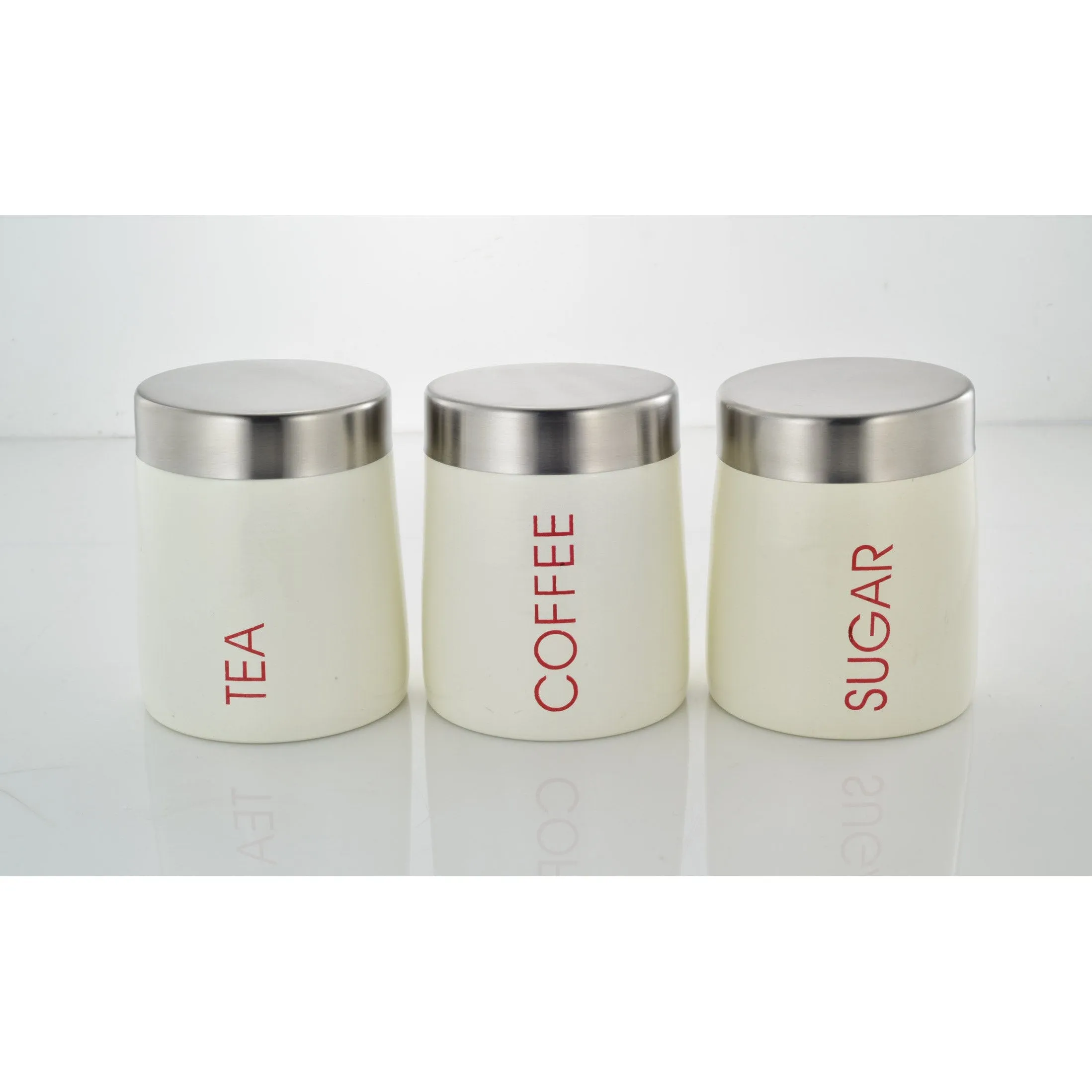 Canister Tea-Coffee-Sugar Conical Shaped Jar Cream with S/S Lid 3pc