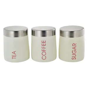 Canister Tea-Coffee-Sugar Conical Shaped Jar Cream with S/S Lid 3pc