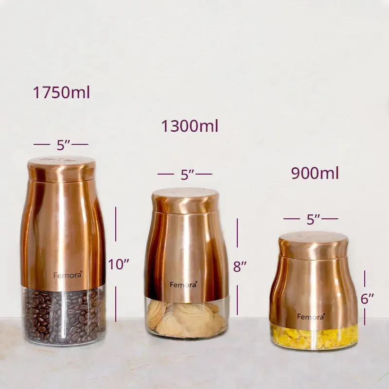 Clear Glass Rose Gold Storage Jar | 900ml, 1300ml & 1700ml