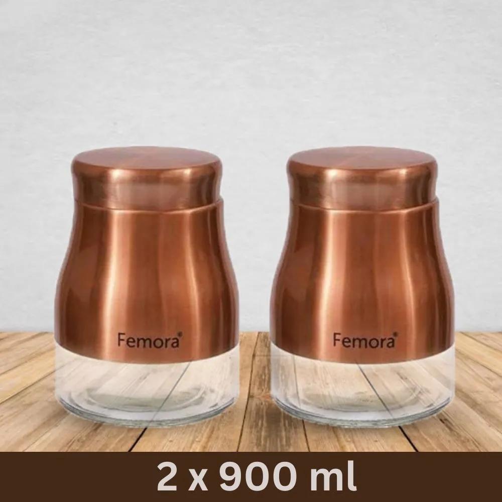 Clear Glass Rose Gold Storage Jar | Set of 2