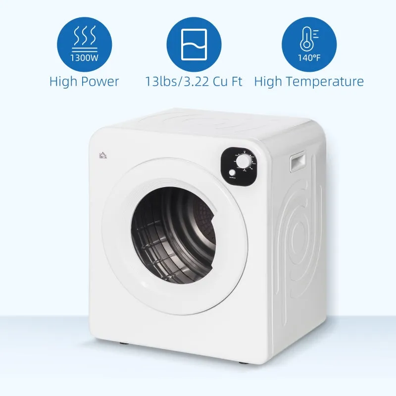 Compact Laundry Dryer 1300W Front Load Electric Dryer - White